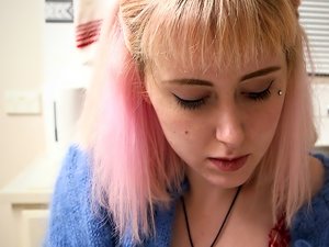 Pink Haired Teen Plays with Herself
