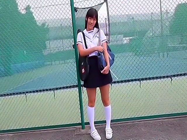 Asian schoolgirl Sae Kamiya strips naked outdoors.